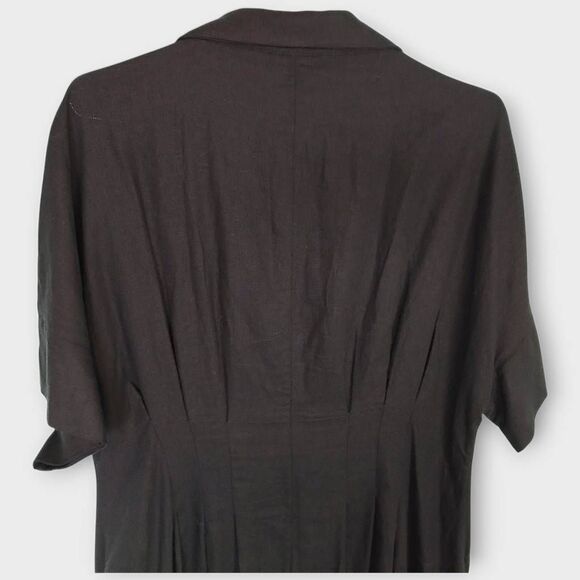 H by Halston Womens‎ Dress Sz 14 Black Linen Midi Shirt Short Sleeve Lagenlook - Picture 4 of 15